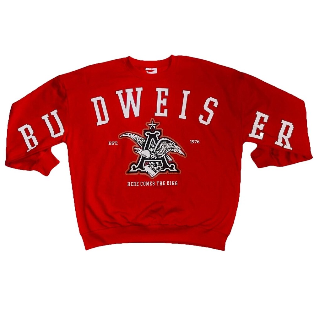 Budweiser Anheuser Busch King Of Beers Crewneck Red Sweatshirt  XL NEW